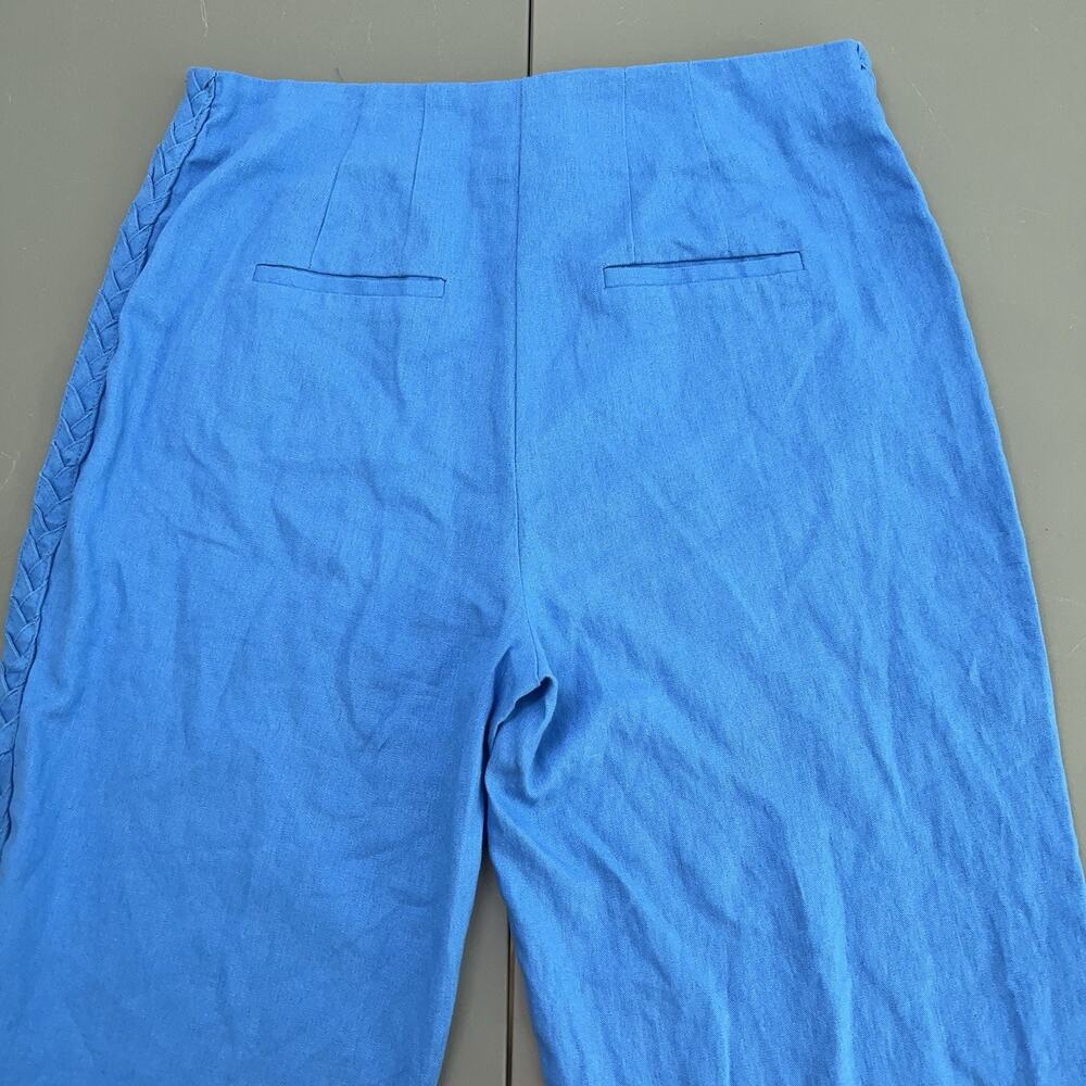 Jason Wu Wide Leg Cropped Pants Womens 6 Blue Linen Blend Braided High Waist - Picture 6 of 14